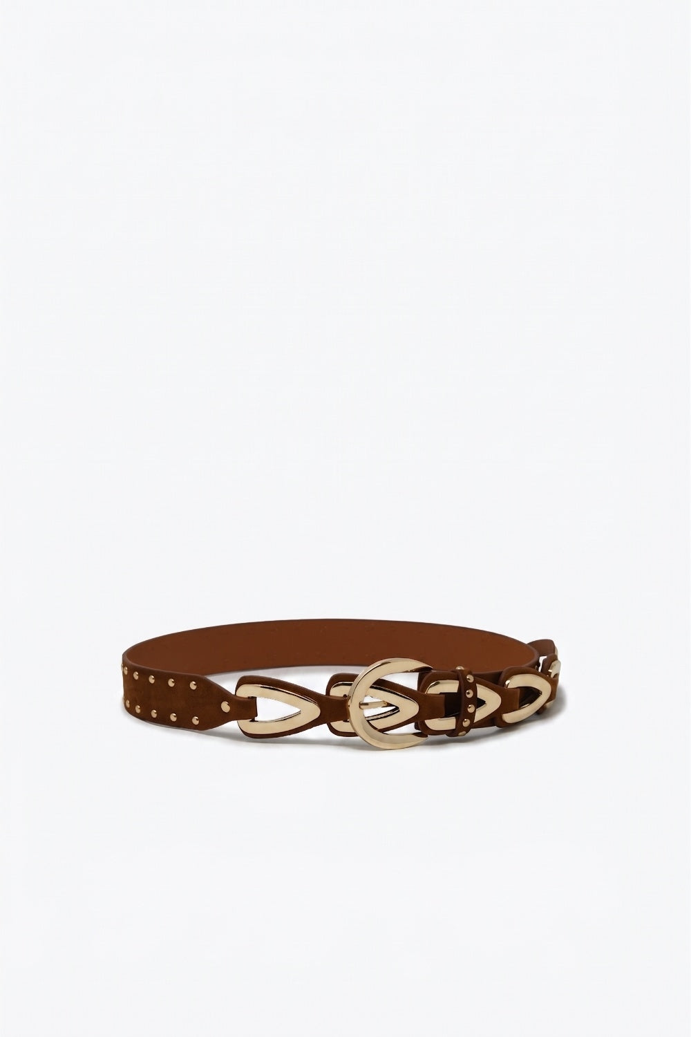Q2 Brown Faux Leather Studded Western Buckle Detail Waist Belt