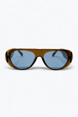 Óculos de Sol Oversize de Aro Castanho e Lentes Azuis