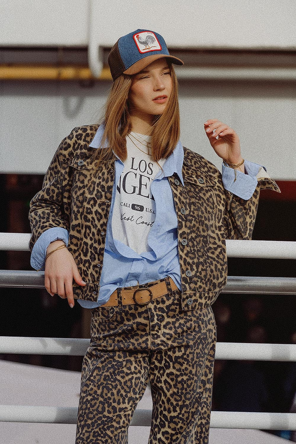 Brown Jacket with leopard Print in denim fabric - Jackets