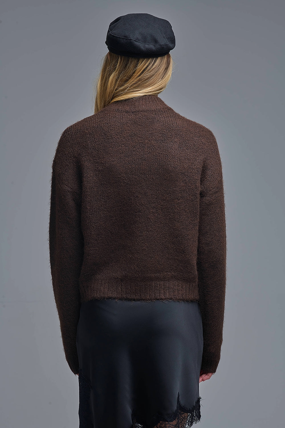 Brown Knitted Sweater with Abstract Design - Sweaters