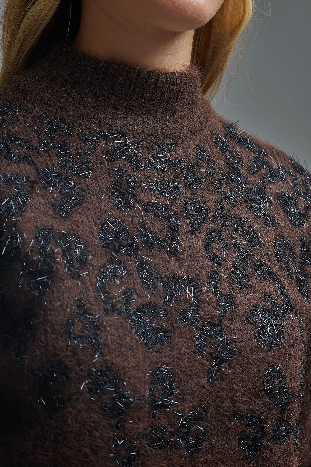 Brown Knitted Sweater with Abstract Design - Sweaters