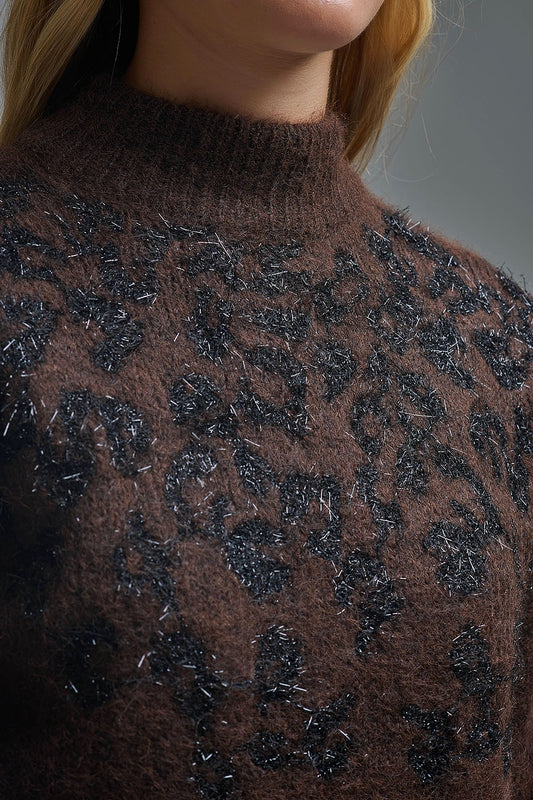 Brown Knitted Sweater with Abstract Design - Sweaters