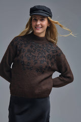 Brown Knitted Sweater with Abstract Design