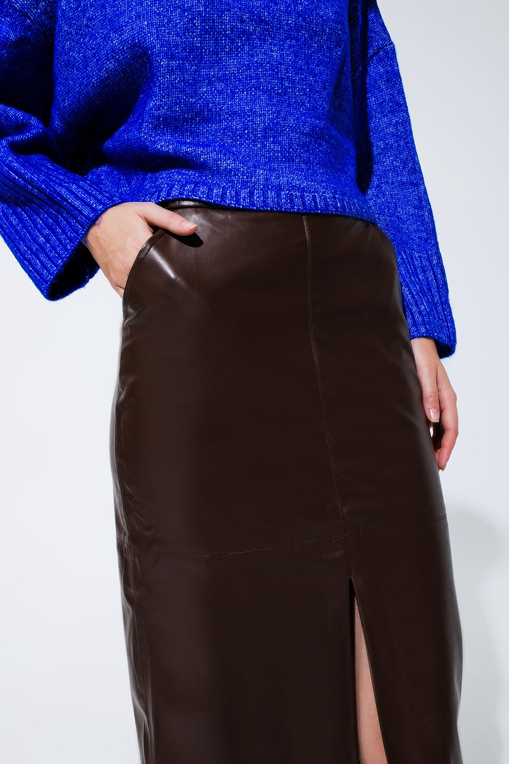 Brown leatherette pencil cut skirt - Skirts