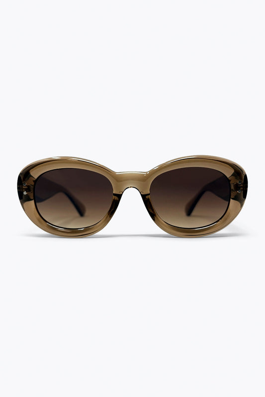 Brown Oval Frame Translucent Acetate Gradient Lens Sunglasses -