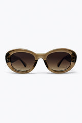 Brown Oval Frame Translucent Acetate Gradient Lens Sunglasses