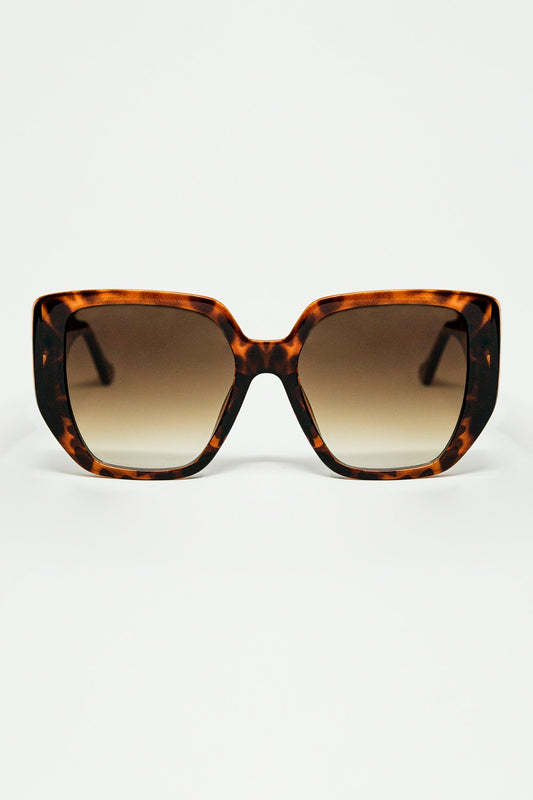 Brown pin-up style sunglasses with geometric design and cat eyes - Sunglasses