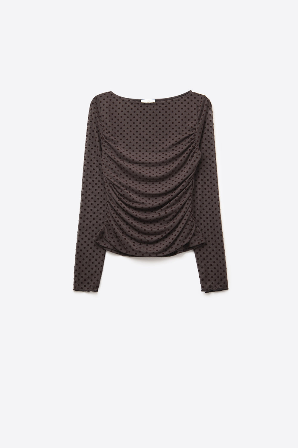 Brown Polka Dot Top in elastic sheer fabric - Tops