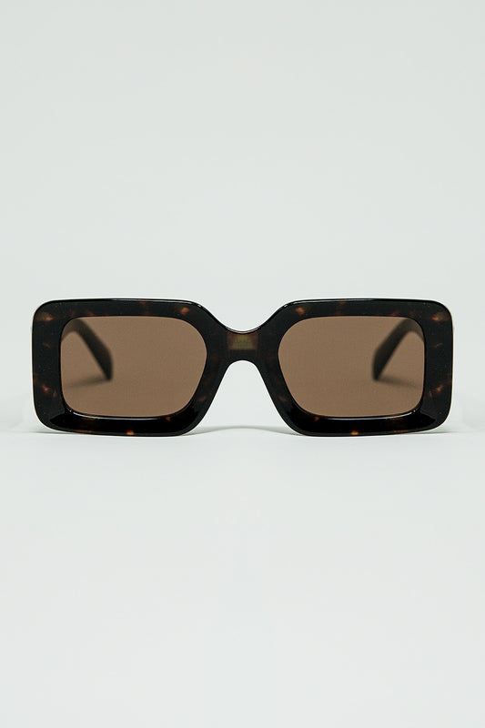 brown square sunglasses with green animal print on the side - Sunglasses