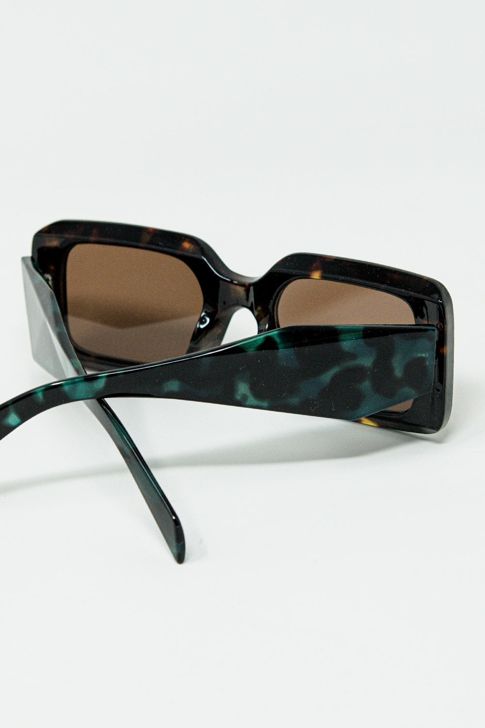 brown square sunglasses with green animal print on the side - Sunglasses