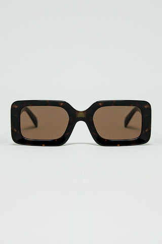 lunettes de soleil carrées marron avec imprimé animal vert sur le côté