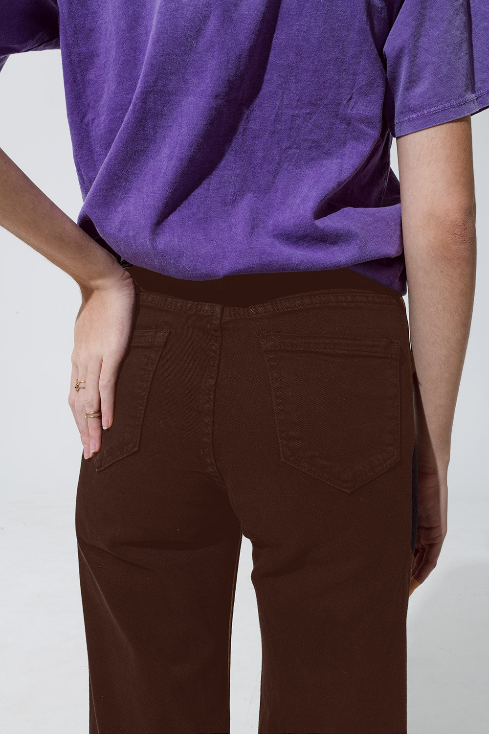 Brown straight leg jeans with gold metallic glow - Jeans