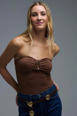 Brown Strapless Bodysuit with Gold metal Detail