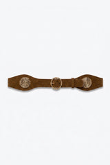 Brown Suede Gold Swirl Buckle Wide Waist Belt