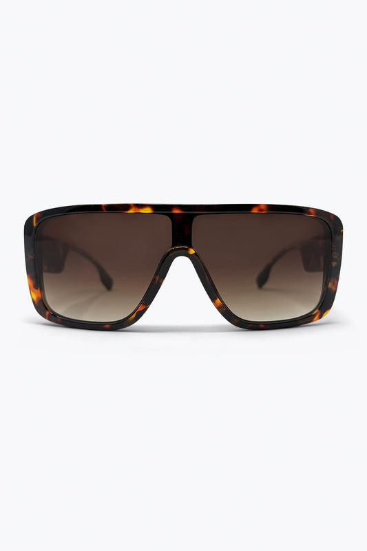Brown Tortoise Shell Acetate Wide Shield Frame Sunglasses - Accesorios