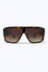 Brown Tortoise Shell Acetate Wide Shield Frame Sunglasses