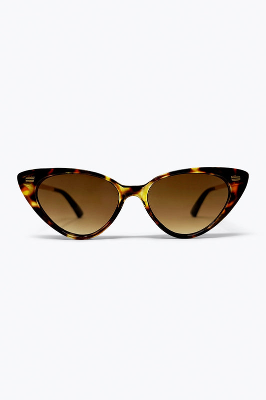 Brown Tortoiseshell Cat Eye Acetate Frame Slim Sunglasses -