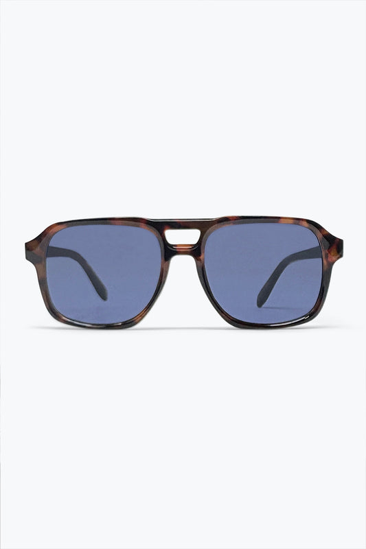 Brown Tortoiseshell Frame Blue Lens Square Sunglasses -