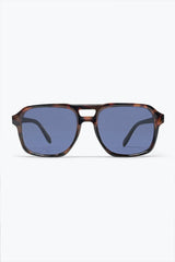 Brown Tortoiseshell Frame Blue Lens Square Sunglasses