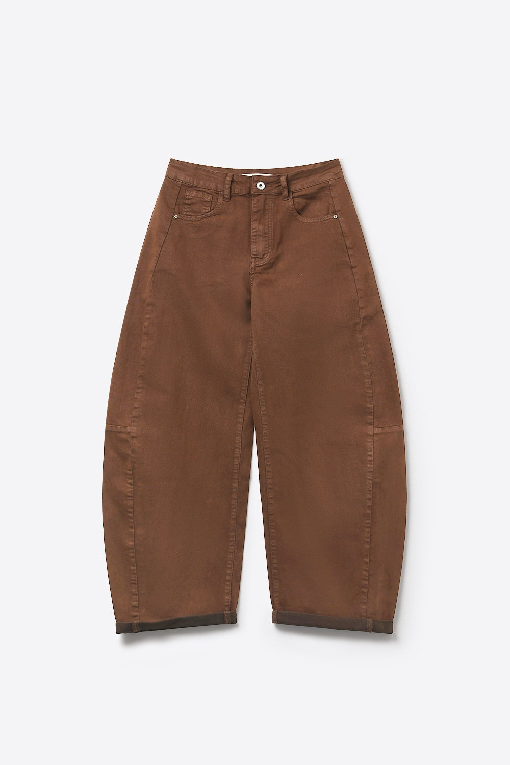 Brown Wide-Leg Barrel style Pants with Rolled Hems - Jeans
