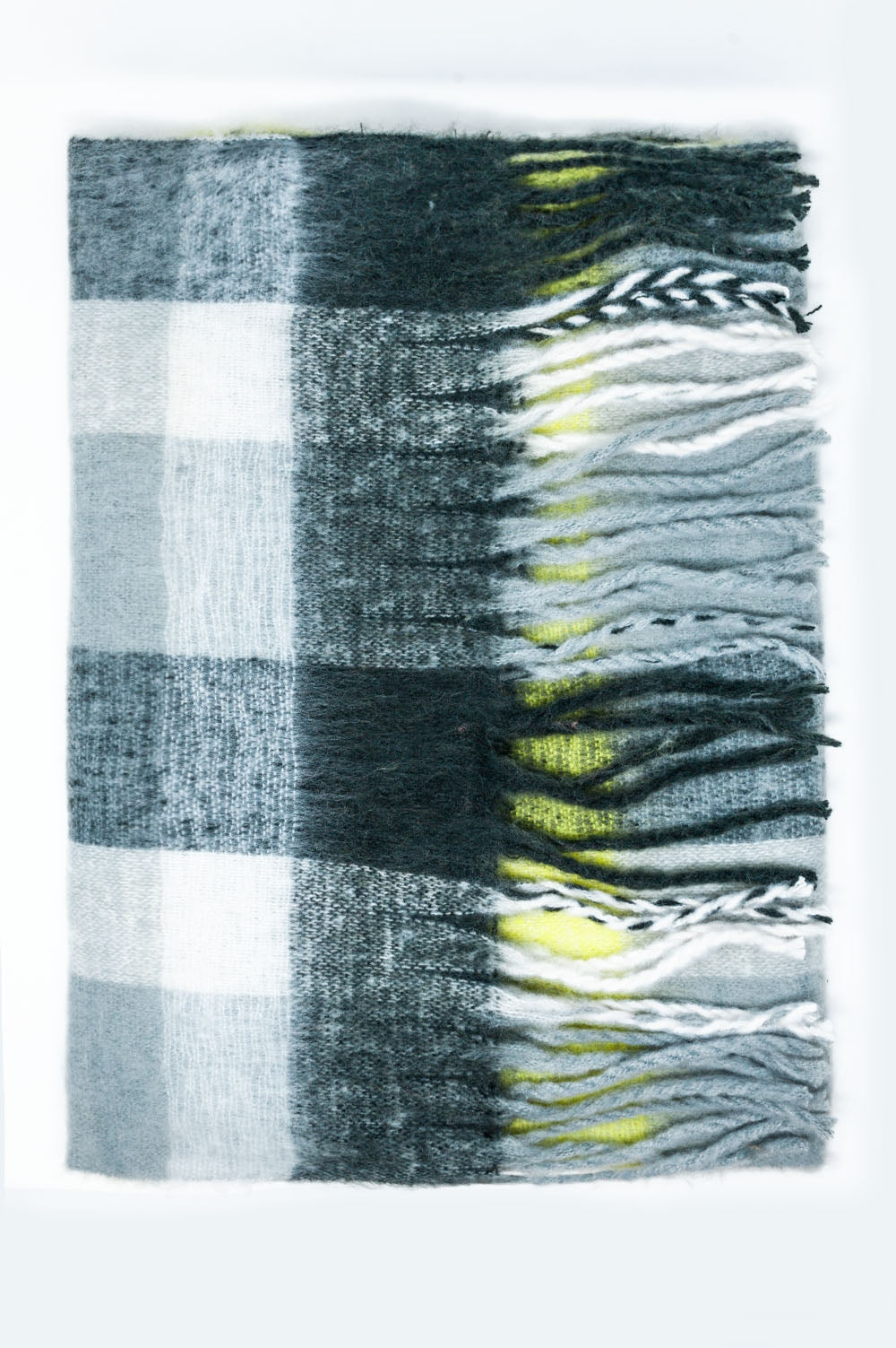 Brushed fringed scarf in grey check - Scarves