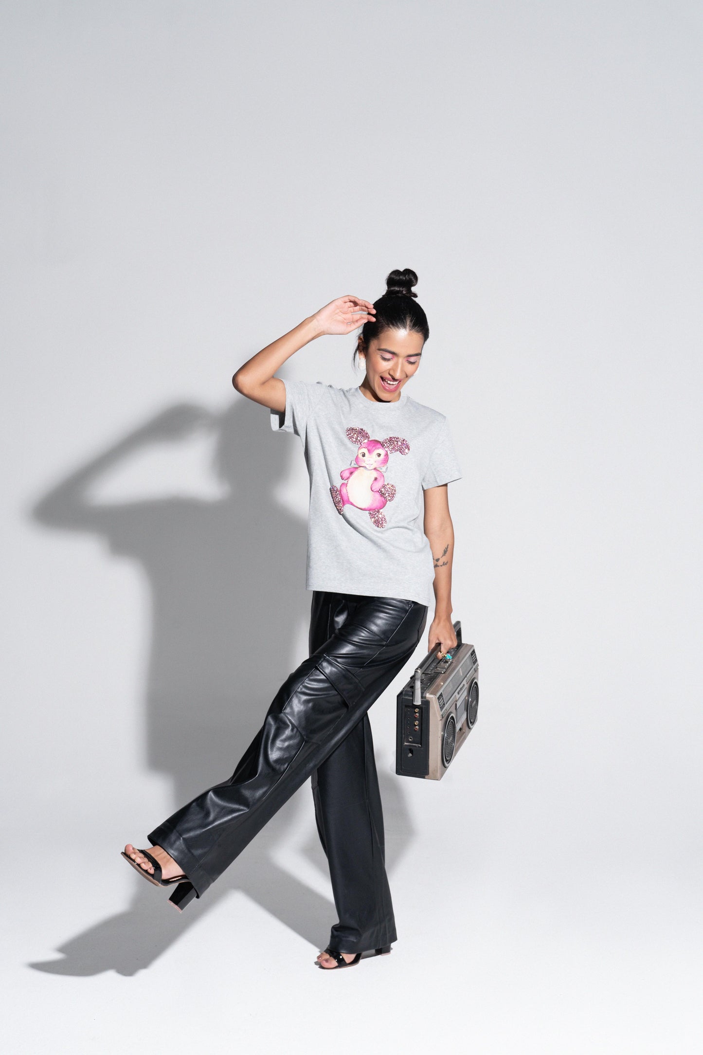 Bunny Graphic Embroidered Cotton T-Shirt - T-Shirts