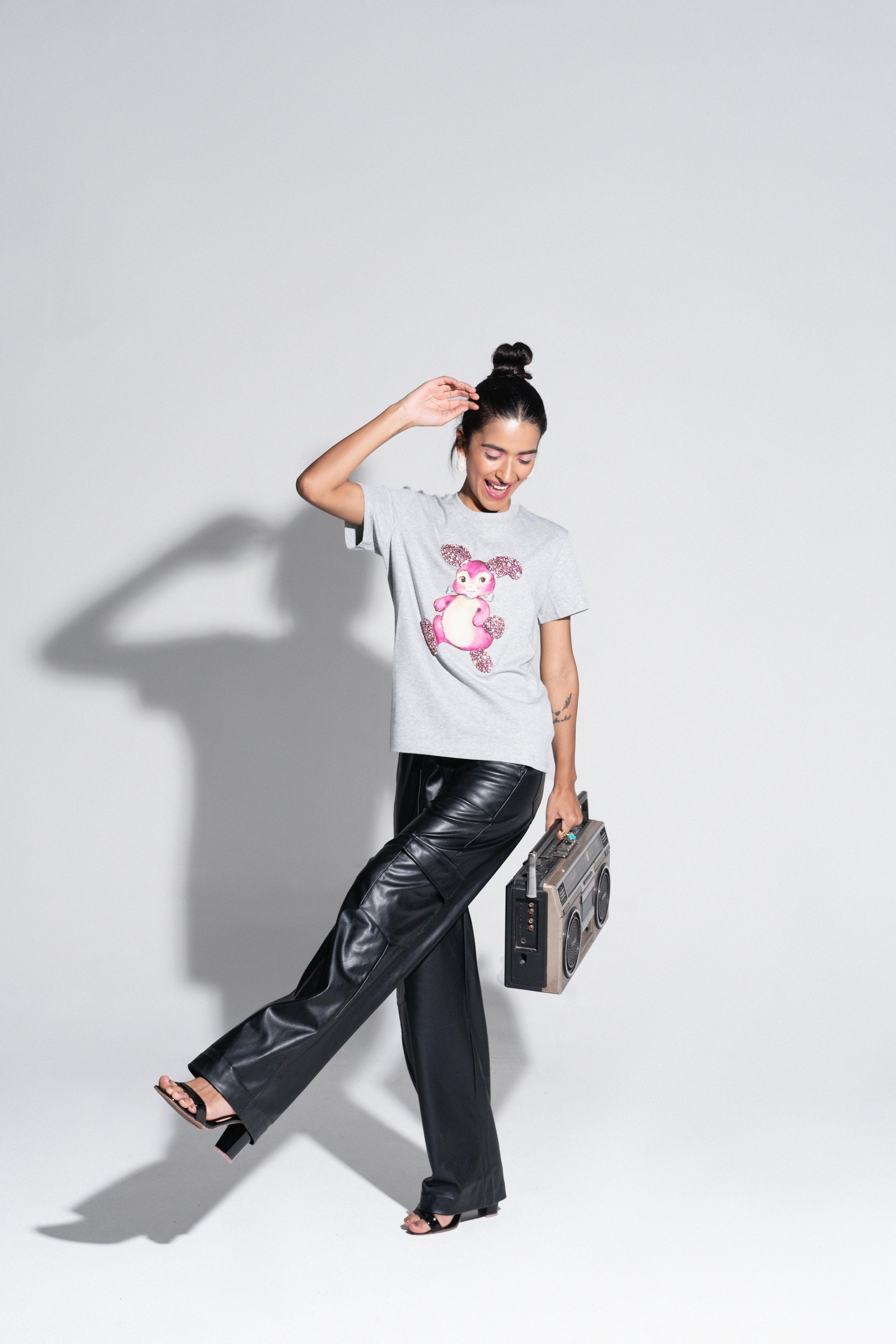 Bunny Graphic Embroidered Cotton T-Shirt - T-Shirts