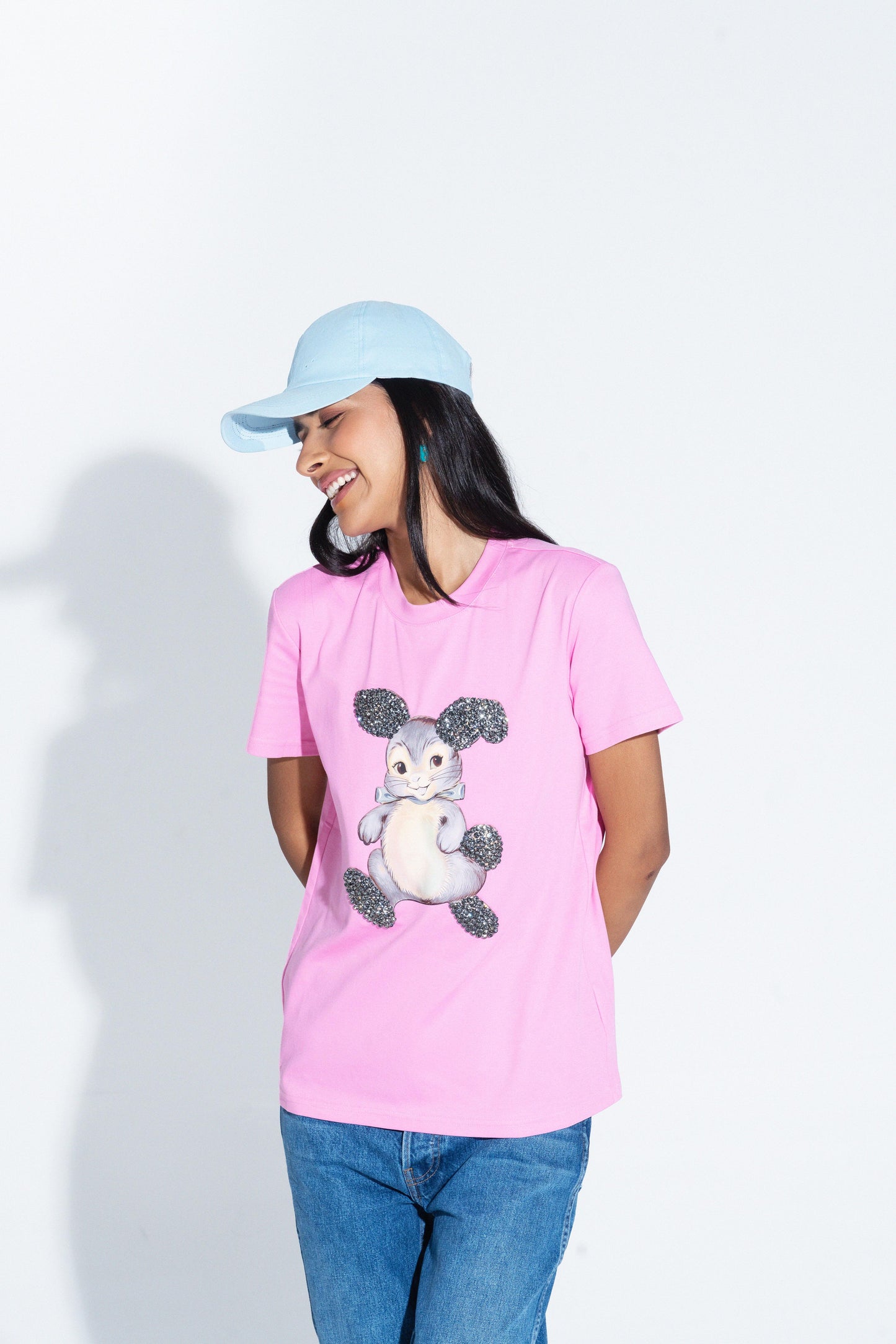 Bunny Graphic Embroidered Cotton T-Shirt - T-Shirts