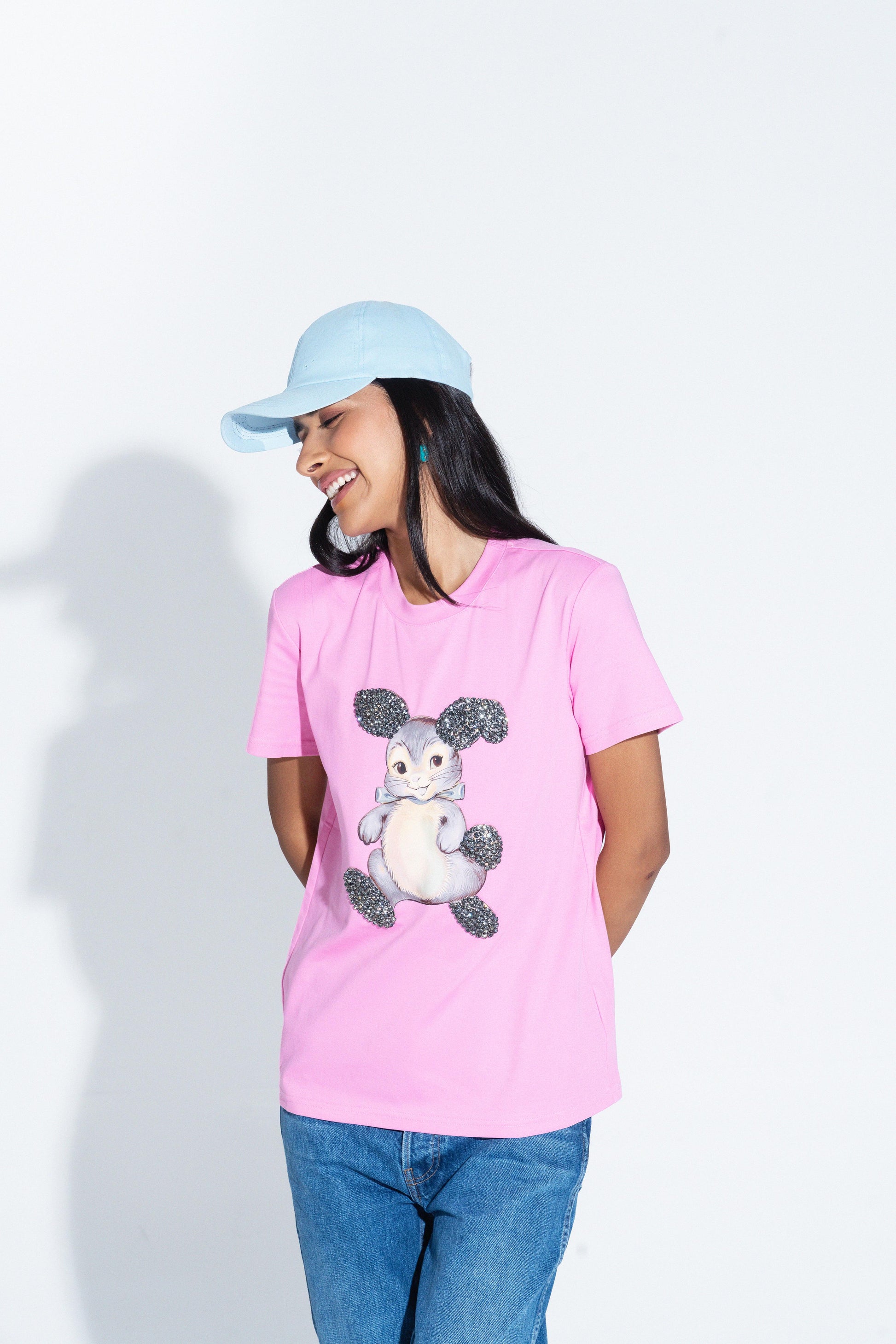 Bunny Graphic Embroidered Cotton T-Shirt - T-Shirts