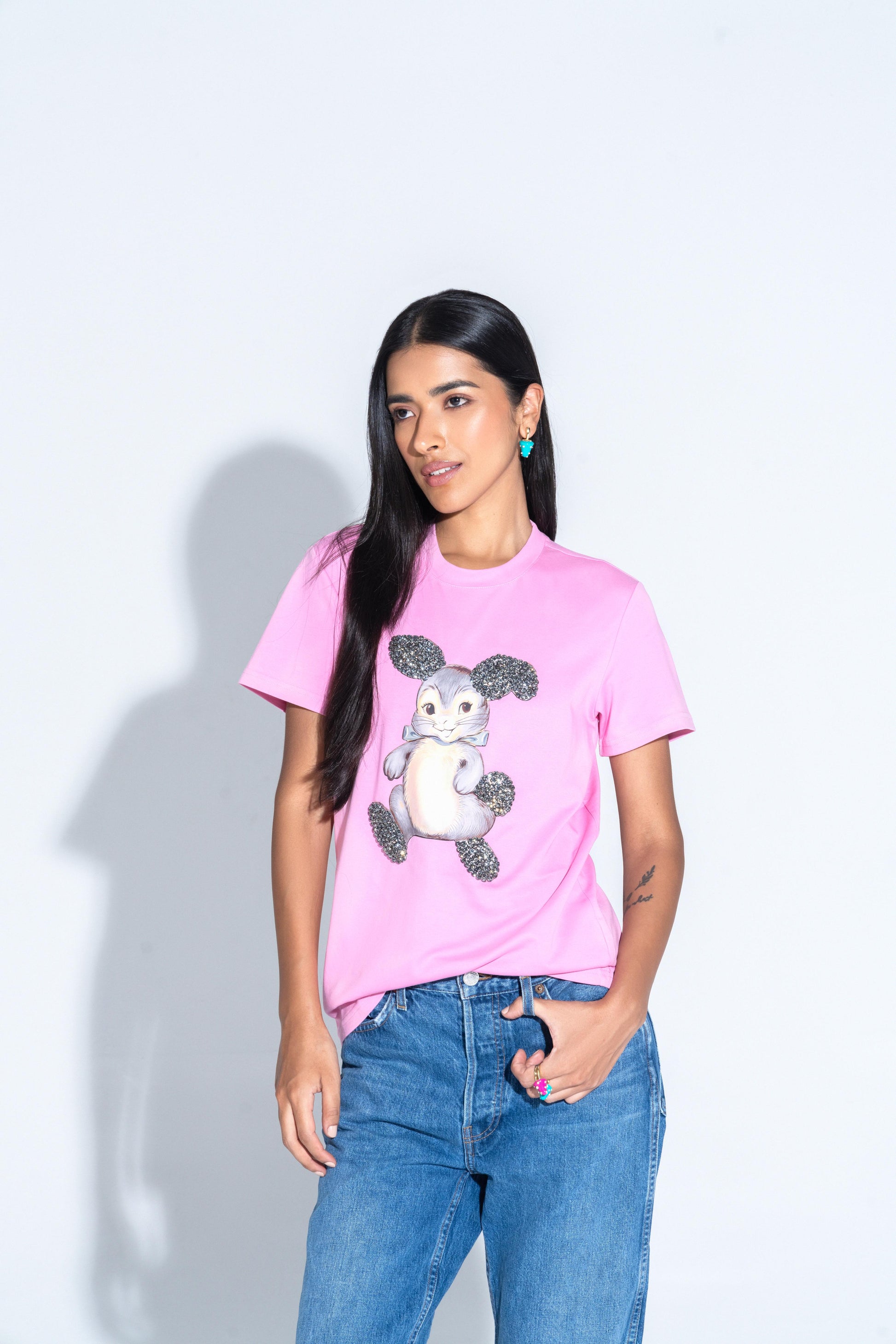 Bunny Graphic Embroidered Cotton T-Shirt - T-Shirts
