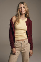Burgundy Fine Knit Button Front Crew Neck Regular Fit Cardigan Sweater