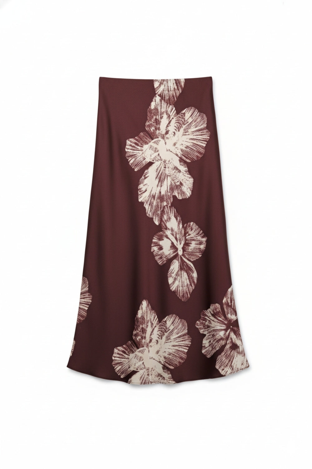 Burgundy Floral Satin Midi Skirt in satin - Skirts