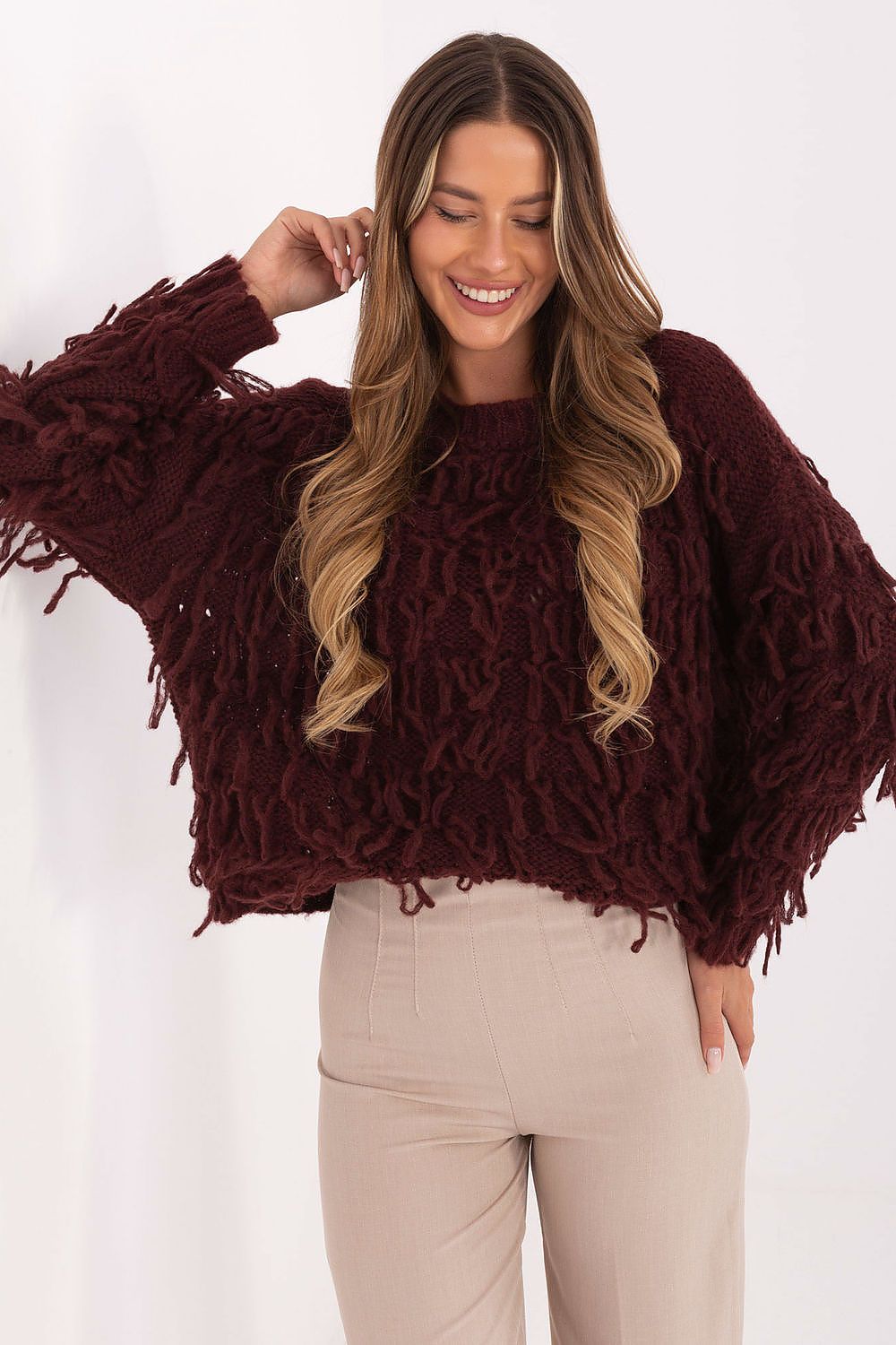 Jumper Rue Paris Burgundy Textured Knit red one-size-fits-all - Sweaters
