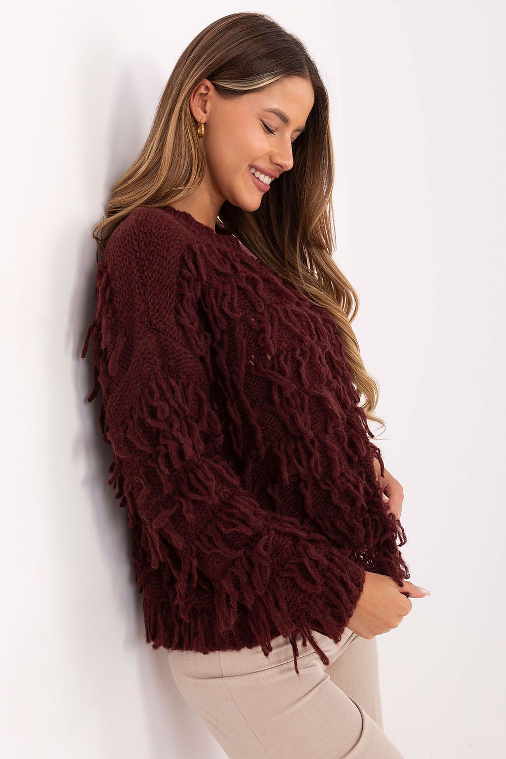 Jumper Rue Paris Burgundy Textured Knit - Sweaters