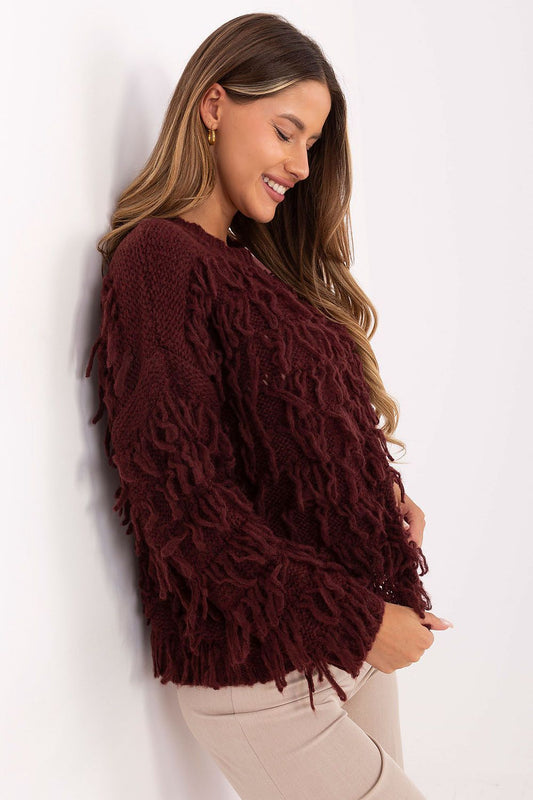 Jumper Rue Paris Burgundy Textured Knit - Sweaters