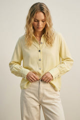 Butter Yellow Button-Up Shirt with buttons on cuff