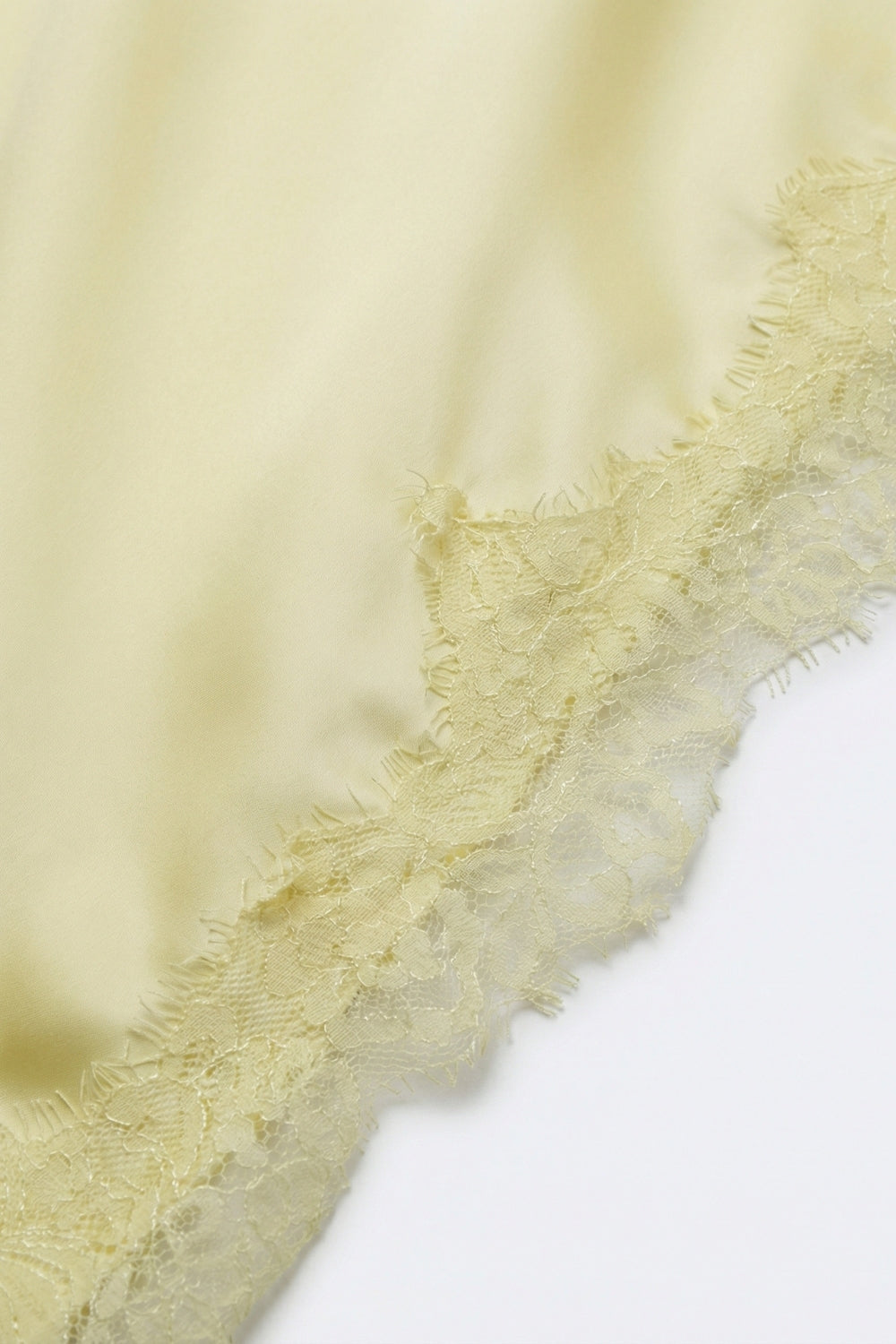Butter Yellow Satin Handkerchief Skirt with Lace Trim - Skirts