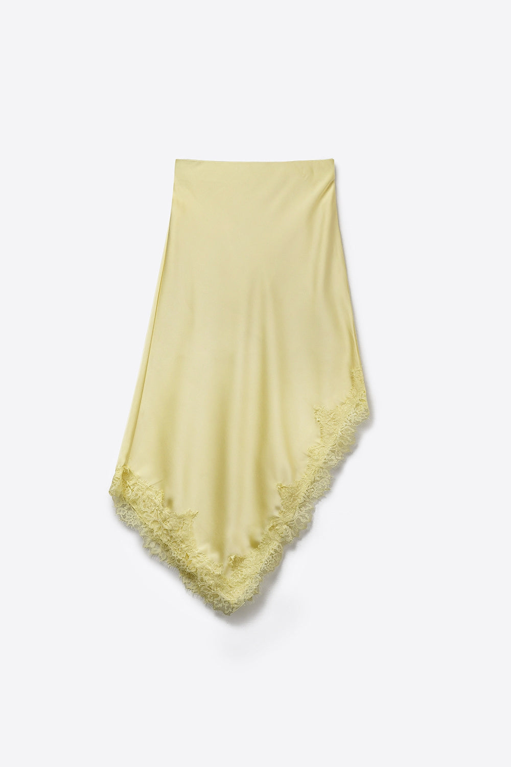 Butter Yellow Satin Handkerchief Skirt with Lace Trim - Skirts