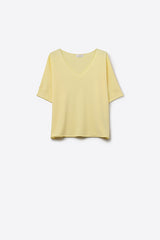 butter Yellow V-Neck Relaxed Fit Short Sleeve sweater