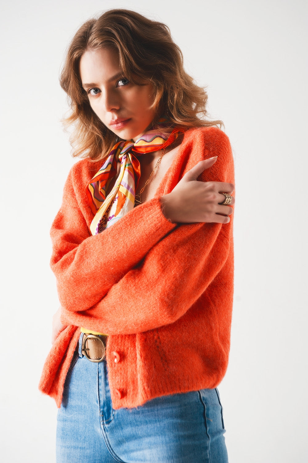 Button down cardigan in orange - Cardigans