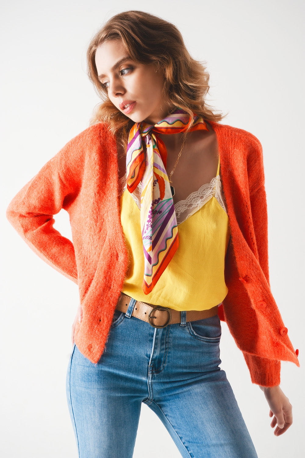 Button down cardigan in orange - Cardigans