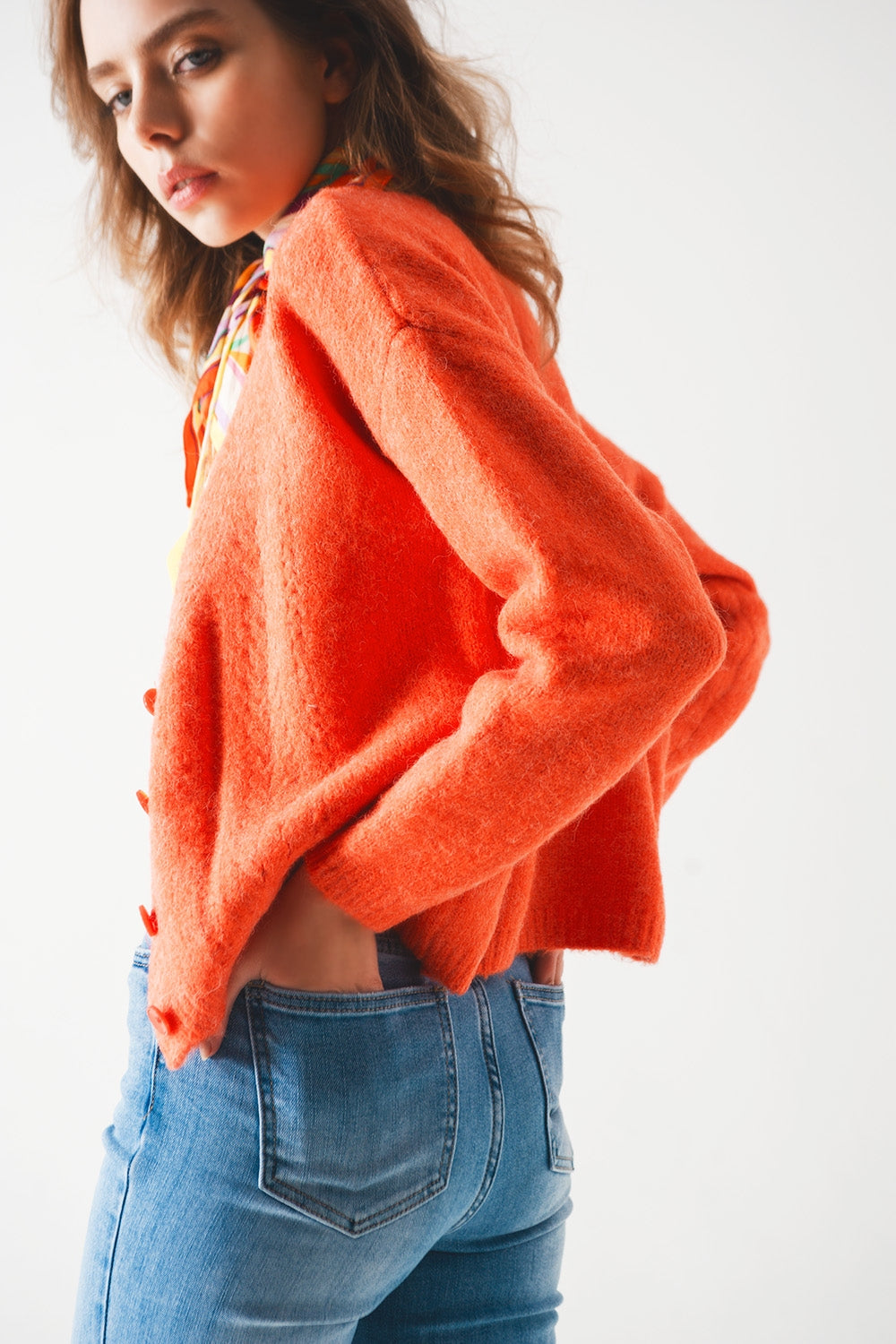 Button down cardigan in orange - Cardigans