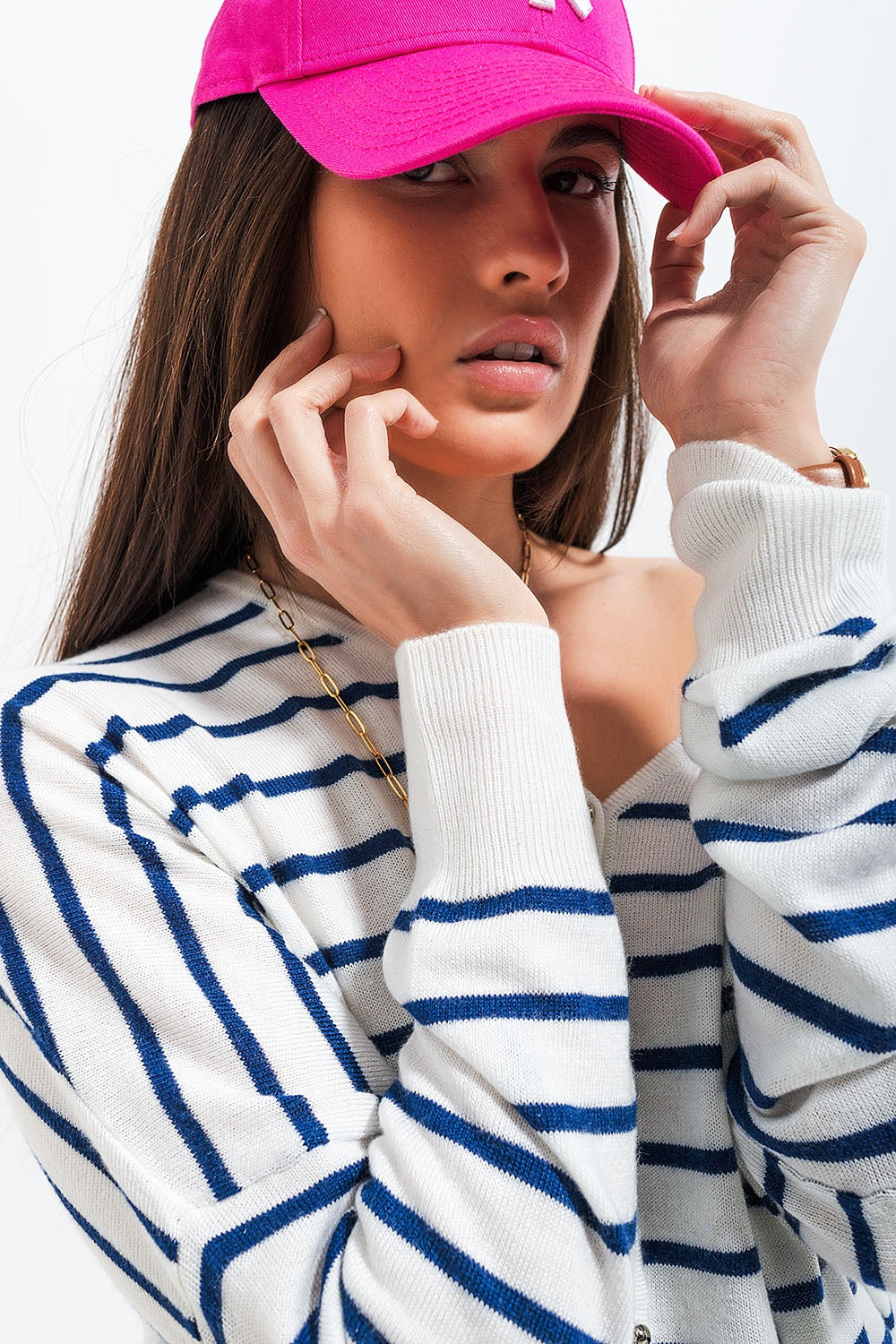 Button down cream cardigan top in stripe - Cardigans