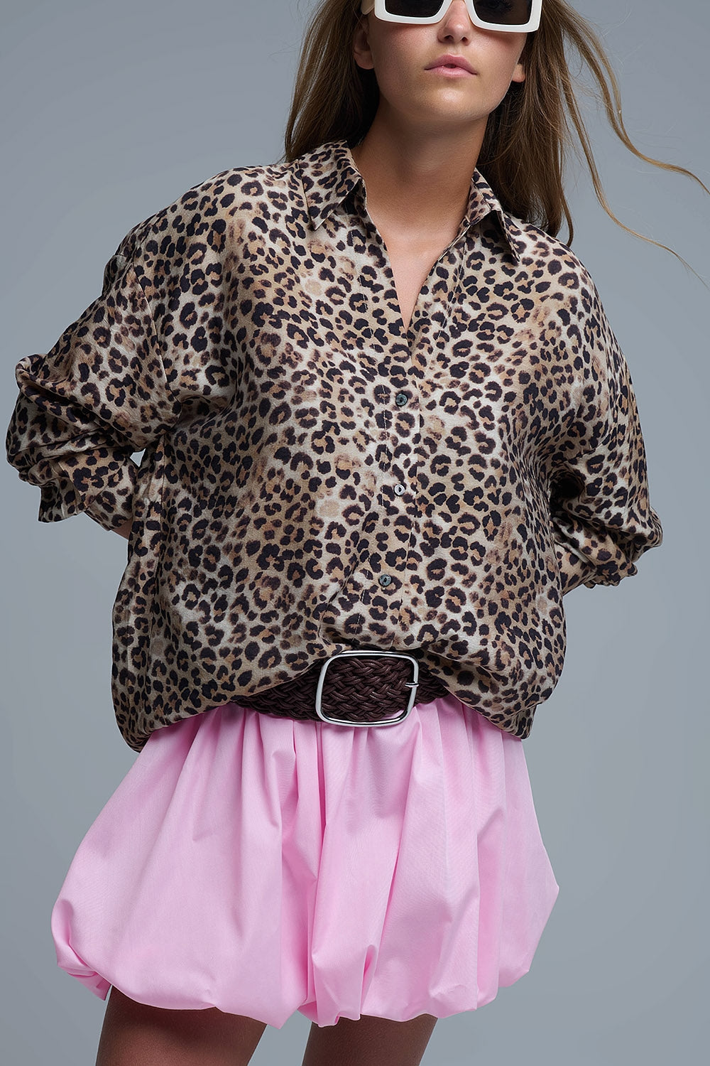 Button-Down Oversized Leopard Print Shirt - Shirts