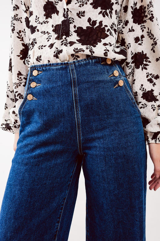 Button front jean in mid blue - Jeans