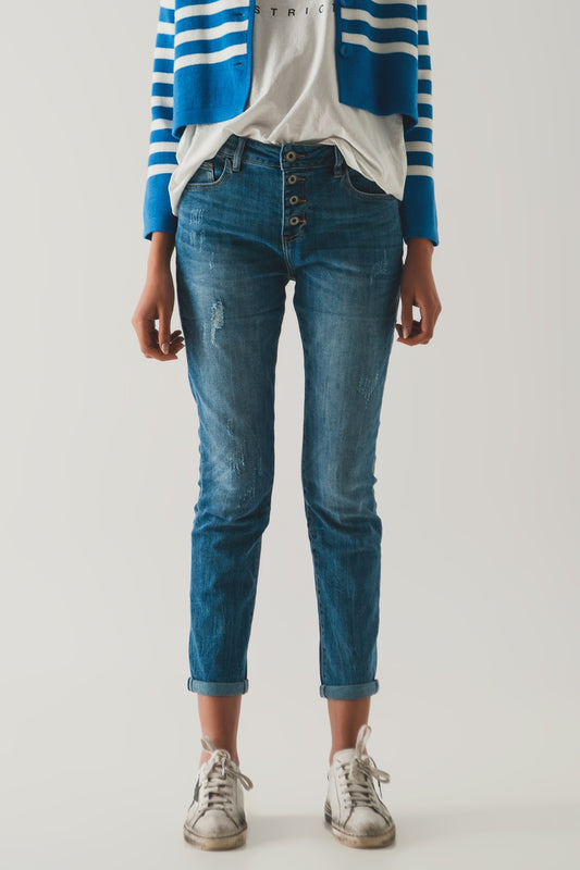 Button front straight jean - Jeans