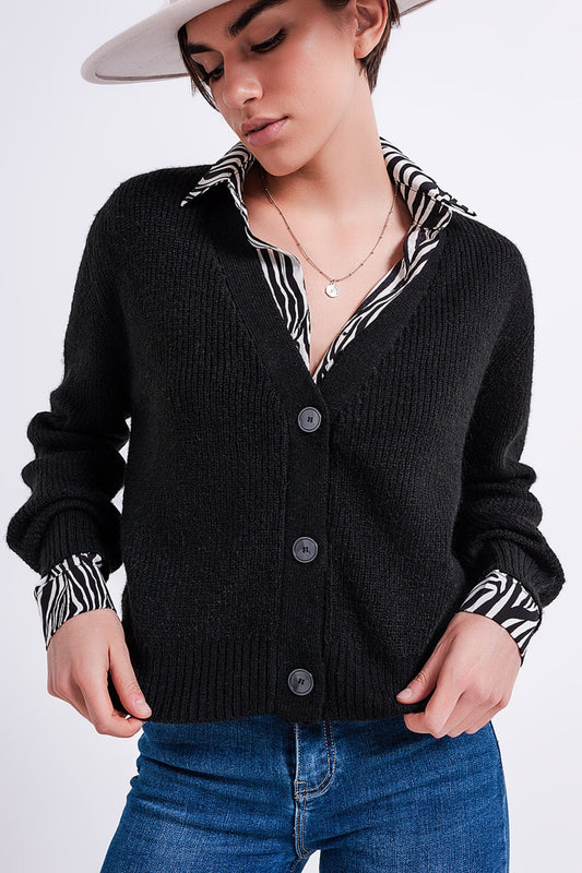 Button Through Cardigan in Black - Cardigans