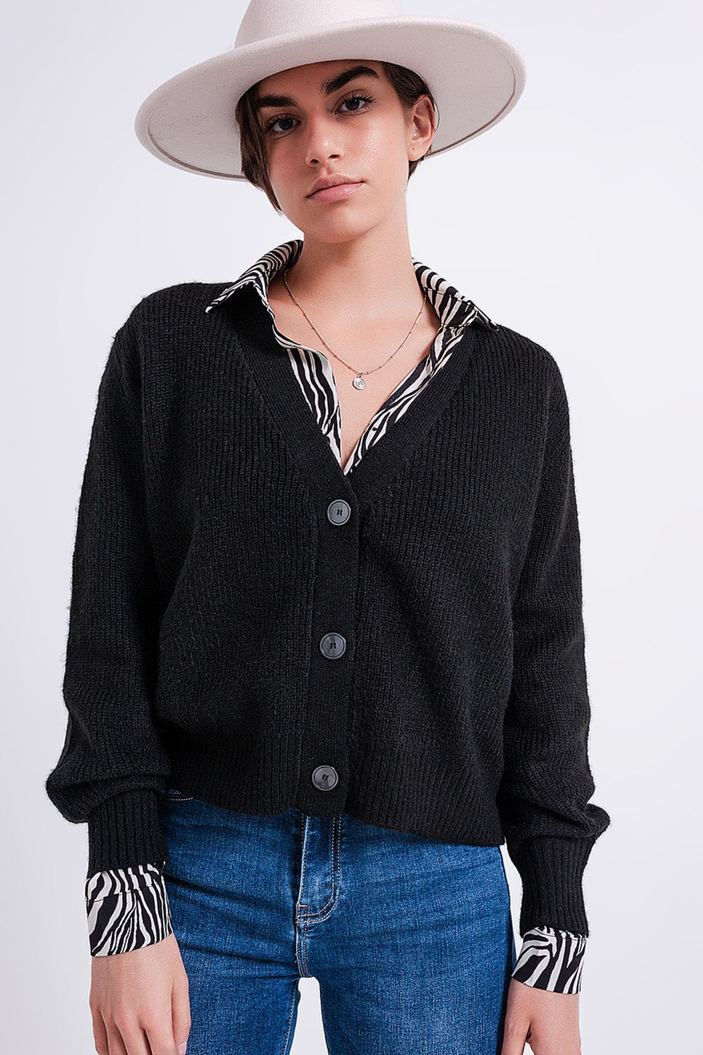 Button Through Cardigan in Black - Cardigans