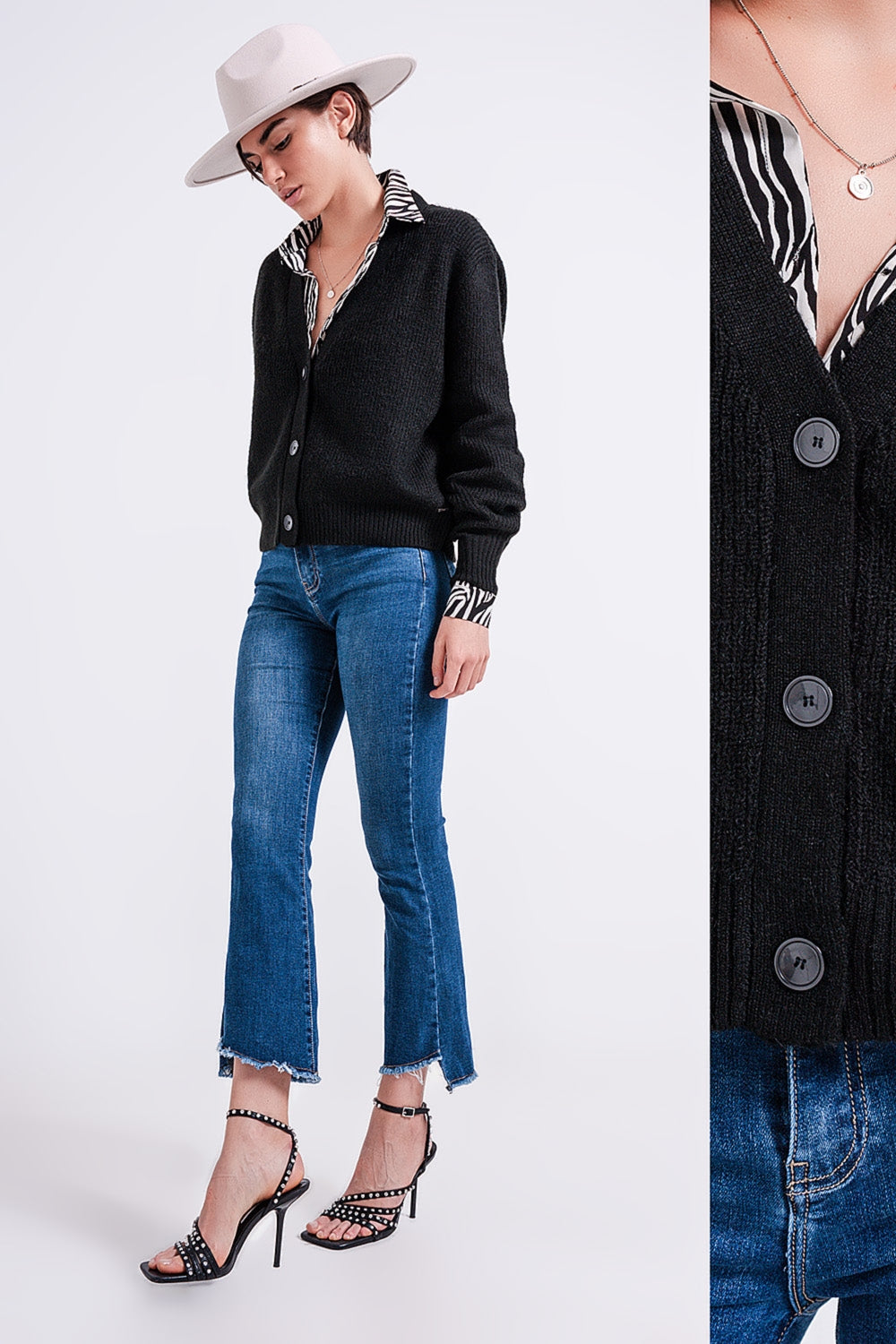 Button Through Cardigan in Black - Cardigans