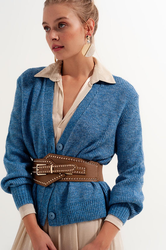 Button Through Cardigan in Blue - Cardigans